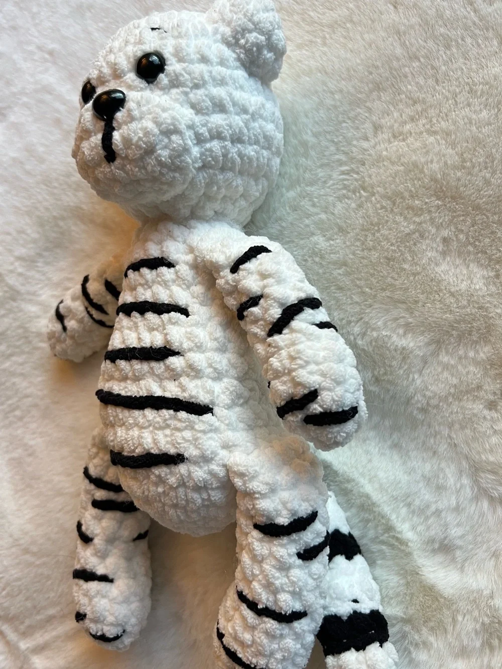 Handmade Crochet White Tiger Plush Black Stripe Stuffed Animal